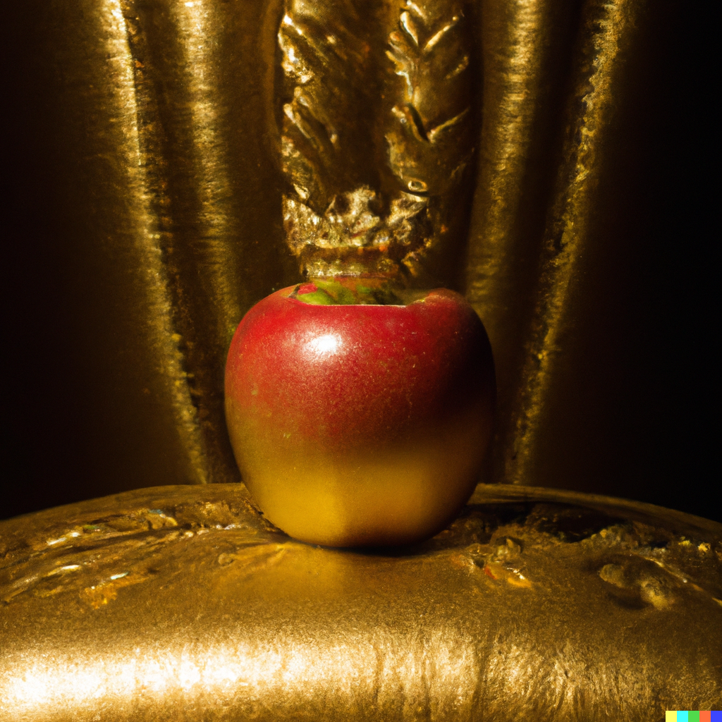 The king of apples sitting on a golden throne