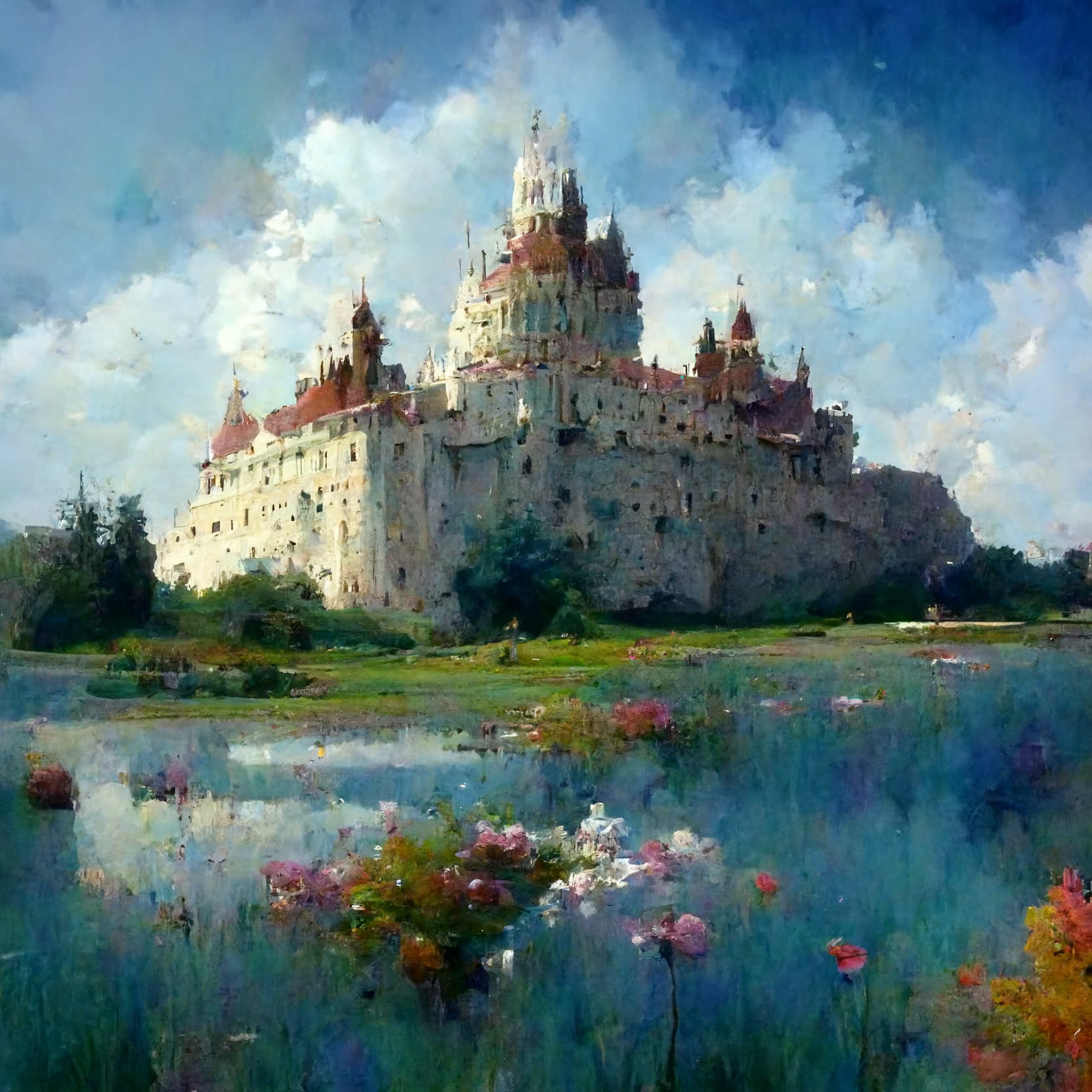 impressionist painting of majestic castle